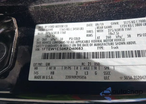 2019 Ford F-150 Lariat z USA, uszkodzony, nr VIN 1FTEW1E50KFD40683